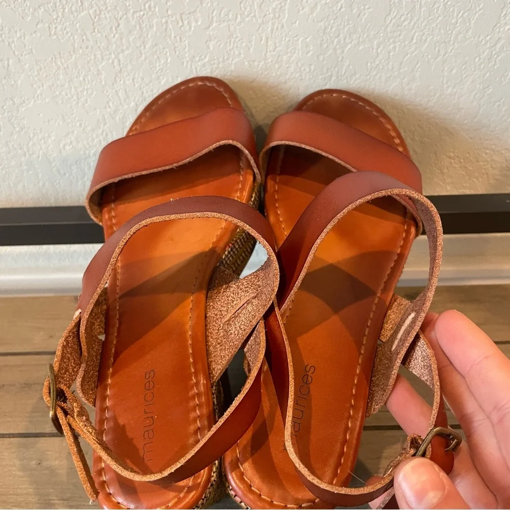 Maurices Wedge Sandals 7.5 Tan Strappy Platform Espadrille Boho Summer - Picture 7 of 14